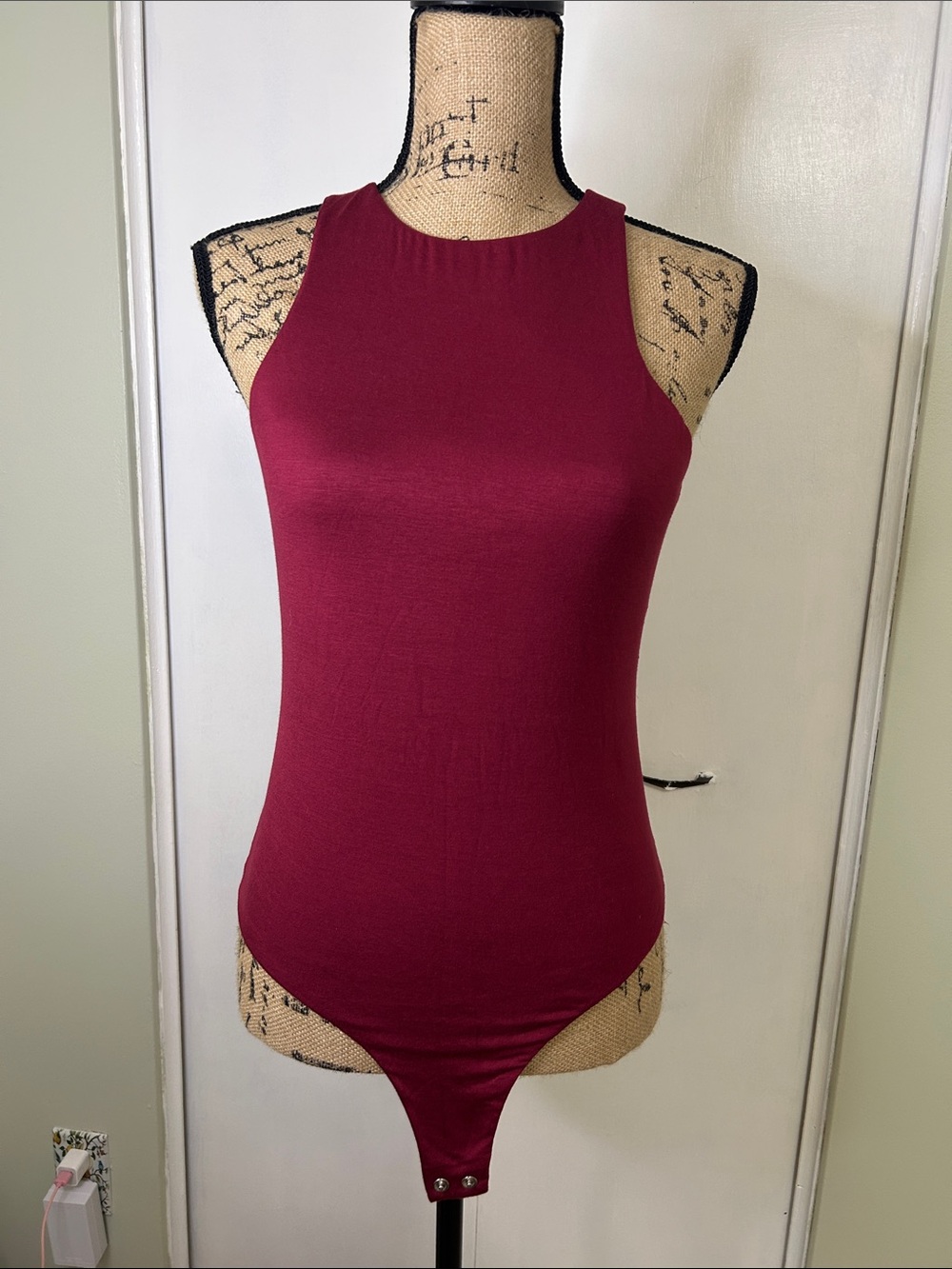 Sleeveless Wine Red Bodysuit Top